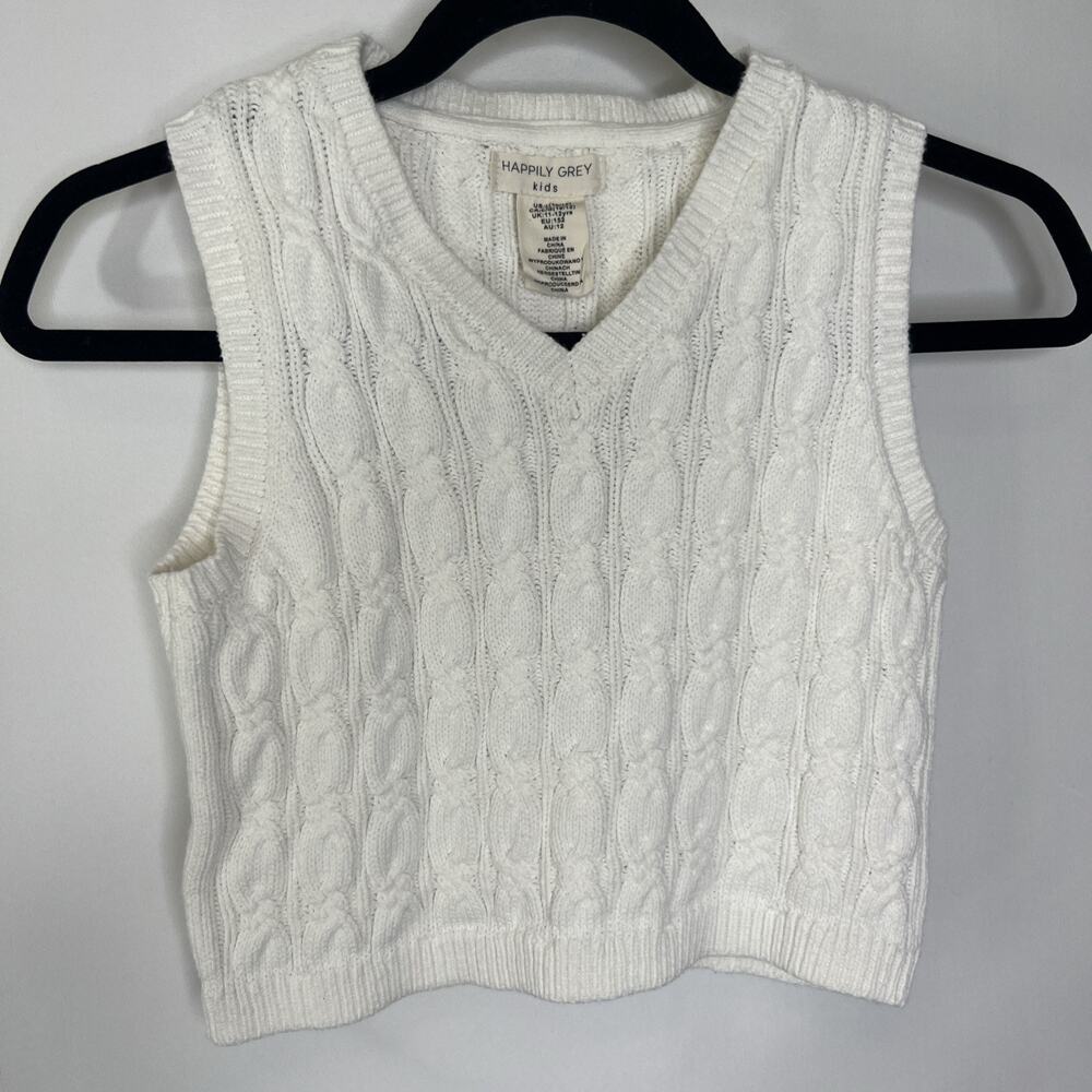 Happily Grey Kids Size Large 10/12 Cable Knit V-Neck Pullover Cardigan Sweater